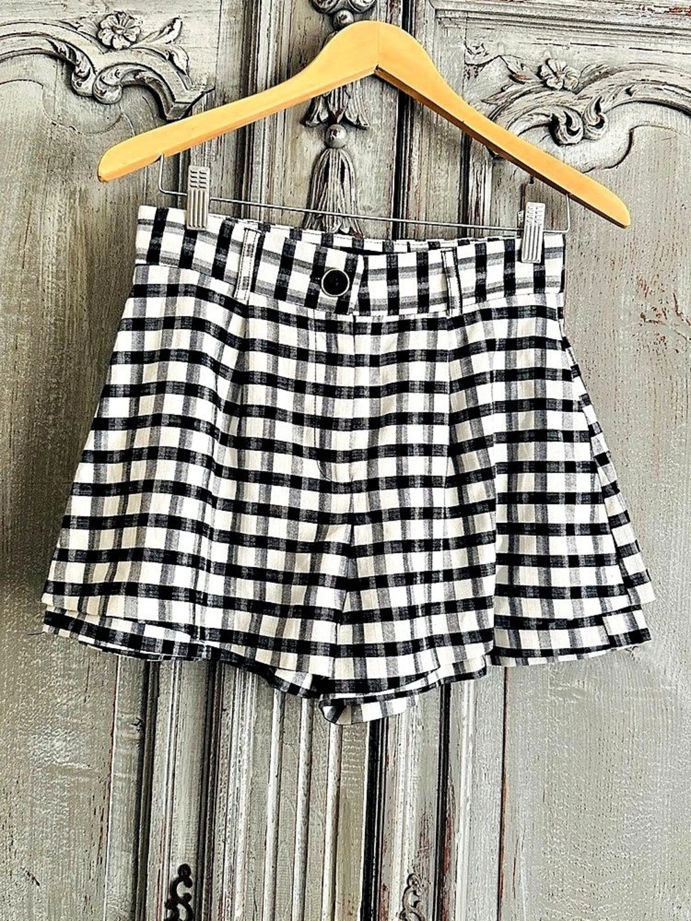 Women's Checkered High Waist Shorts in Black & White